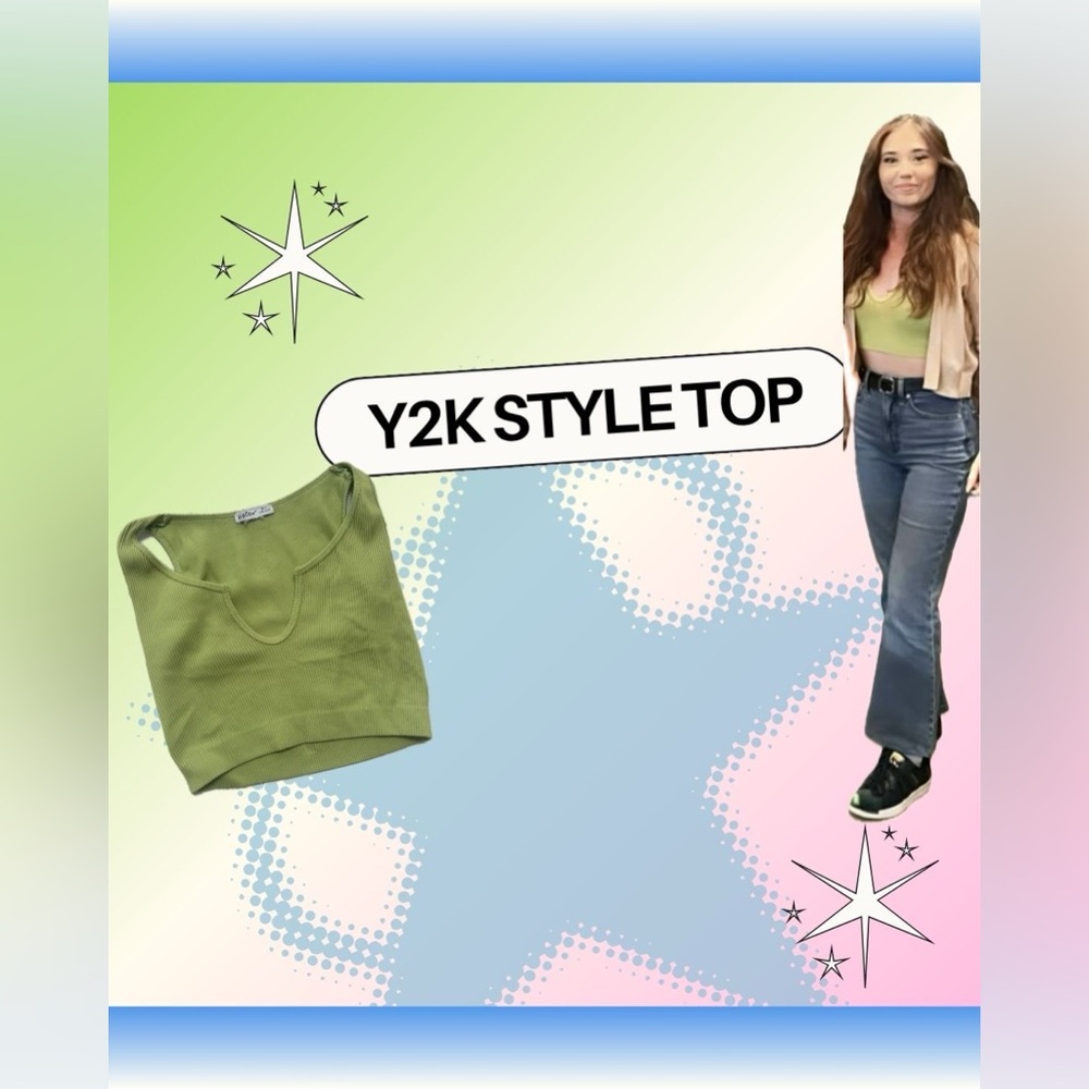 Green Y2K Style Women's Top